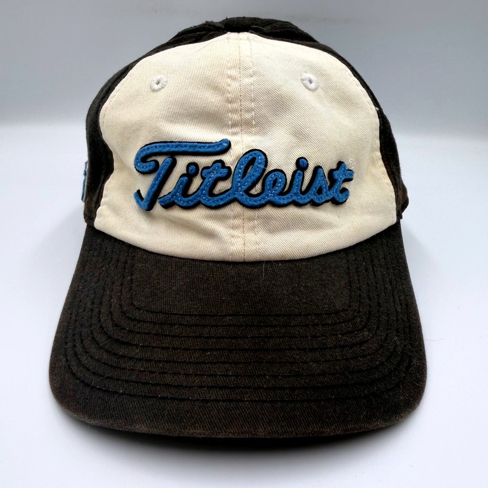 Titleist Golf Hat Black Cream Blue Script Logo A-Flex Stretch Fit M/L 1935 Cap